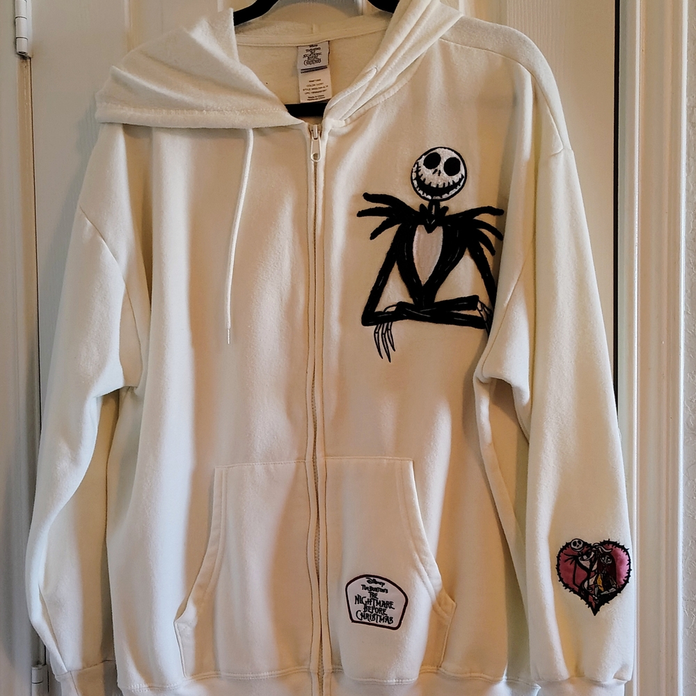 Disney Tim Burton's Nightmare Before Christmas Ivory Zip-Up Hoodie Size 2XL